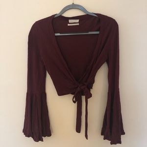 Wide sleeve wrap top
